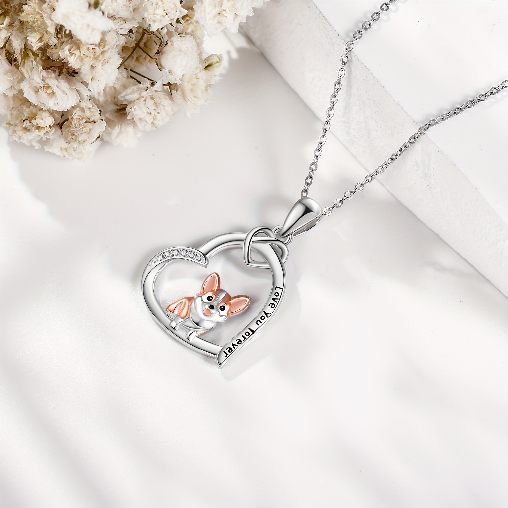 S925 Sterling Silver Corgi Dog Pendant Necklace